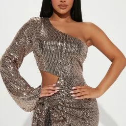 Fashion Nova Going Out Sequin Mini Dress - Bronze