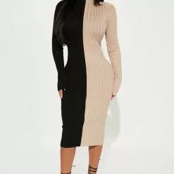 Fashion Nova Split Into Two Sweater Midi Dress - Black/combo