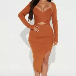 Fashion Nova Karene Sweater Midi Dress - Mustard