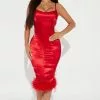 Fashion Nova Glass Of Wine Satin Midi Dress - Red