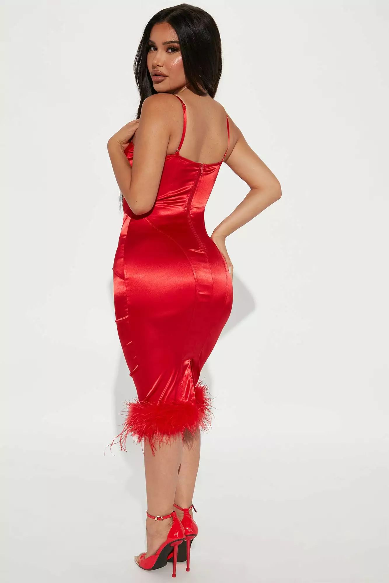 Fashion Nova Glass Of Wine Satin Midi Dress - Red 5 Fashion Nova Glass Of Wine Satin Midi Dress - Red - Image 3