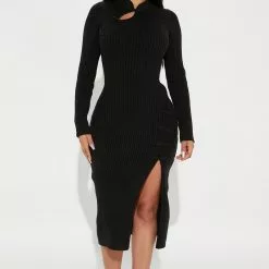 Fashion Nova Adina Sweater Midi Dress - Black