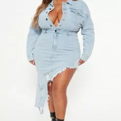 Fashion Nova Blue Jean Denim Midi Dress - Light Wash -Fashion Nova Dresses Shop 08 16 22Studio6 SN KP 15 11 12 52 LD5755B LightWash 9059 PLUS EH