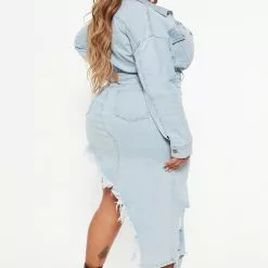Fashion Nova Blue Jean Denim Midi Dress - Light Wash -Fashion Nova Dresses Shop 08 16 22Studio6 SN KP 15 11 29 52 LD5755B LightWash 9063 PLUS EH