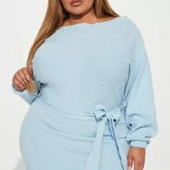 Fashion Nova Pearls Are Everything Sweater Mini Dress - Light Blue -Fashion Nova Dresses Shop 08 17 22Studio1 KJ CM 15 57 53 56 NC005 Blue P 4568 PLUS KS