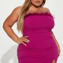 Fashion Nova Last Chance Feather Midi Dress - Magenta -Fashion Nova Dresses Shop 08 17 22Studio1 KJ CM 16 05 07 58 VD7844 Magenta P 4586 PLUS KS