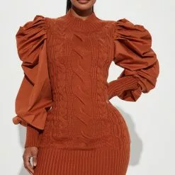 Fashion Nova Sass And Class Sweater Mini Dress - Rust