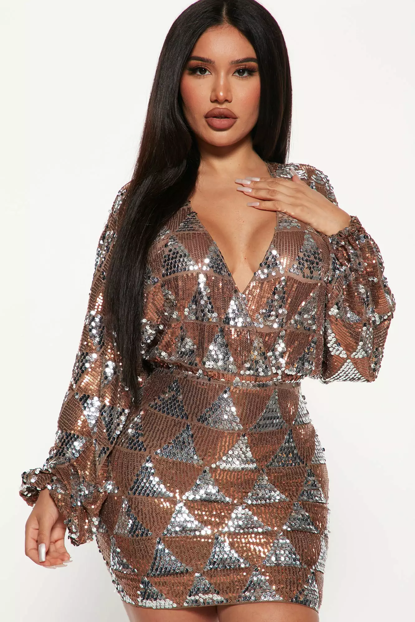 Fashion Nova Midnight Party Sequin Mini Dress - Coco/Silver 3 Fashion Nova Midnight Party Sequin Mini Dress - Coco/Silver