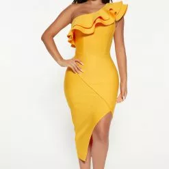 Fashion Nova Perfect Match Bandage Midi Dress - Mustard