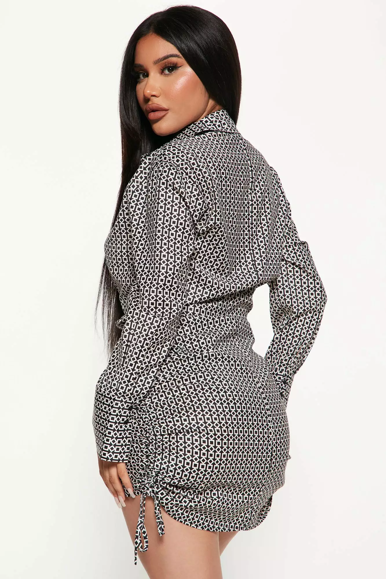 Fashion Nova One Way Satin Shirt Dress - Black/combo 6 Fashion Nova One Way Satin Shirt Dress - Black/combo - Image 4