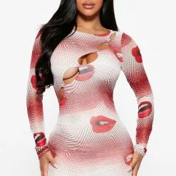 Fashion Nova Hey Baby Mesh Mini Dress - Red/combo