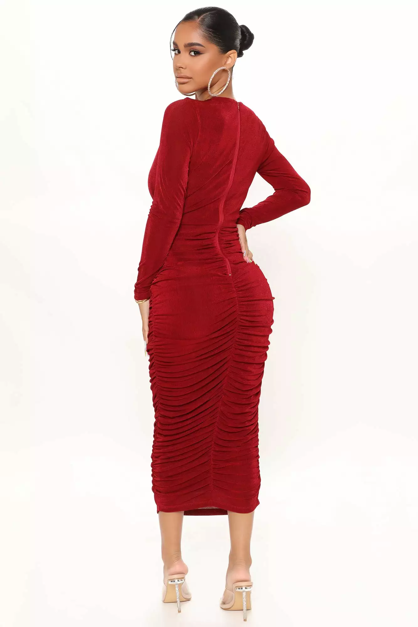 Fashion Nova Fine Wine Ruched Midi Dress - Wine 5 Fashion Nova Fine Wine Ruched Midi Dress - Wine - Image 3
