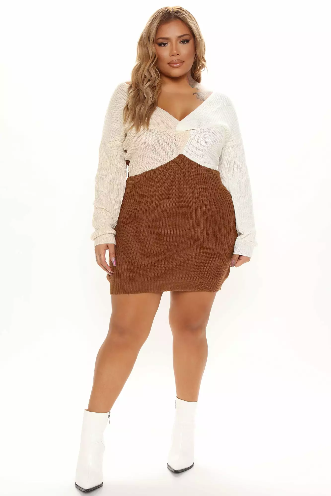 Fashion Nova Split It Sweater Mini Dress - Brown/combo 9 Fashion Nova Split It Sweater Mini Dress - Brown/combo - Image 7