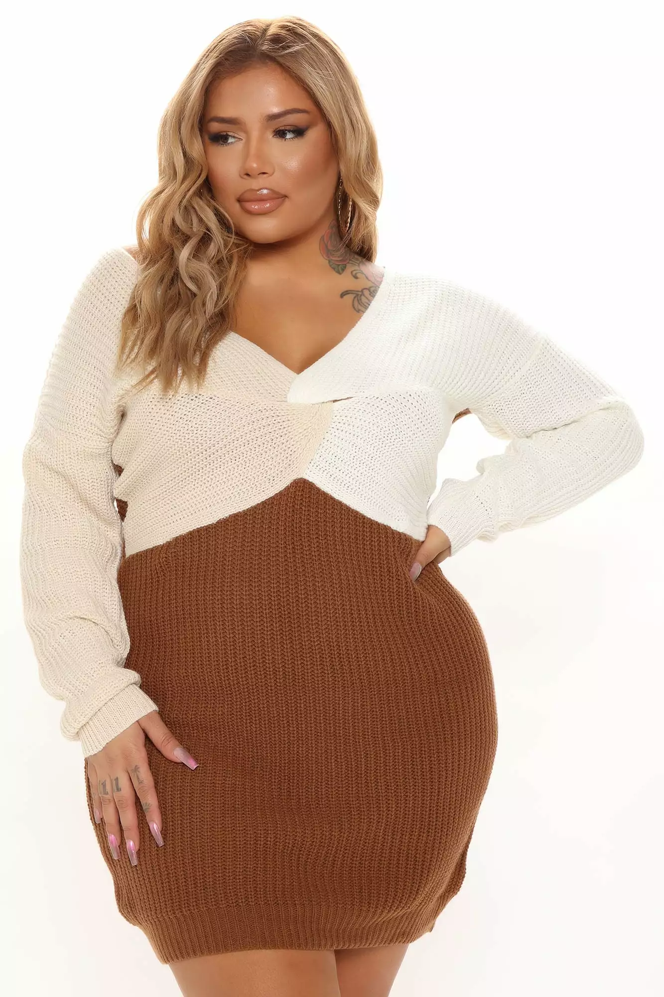 Fashion Nova Split It Sweater Mini Dress - Brown/combo 10 Fashion Nova Split It Sweater Mini Dress - Brown/combo - Image 8