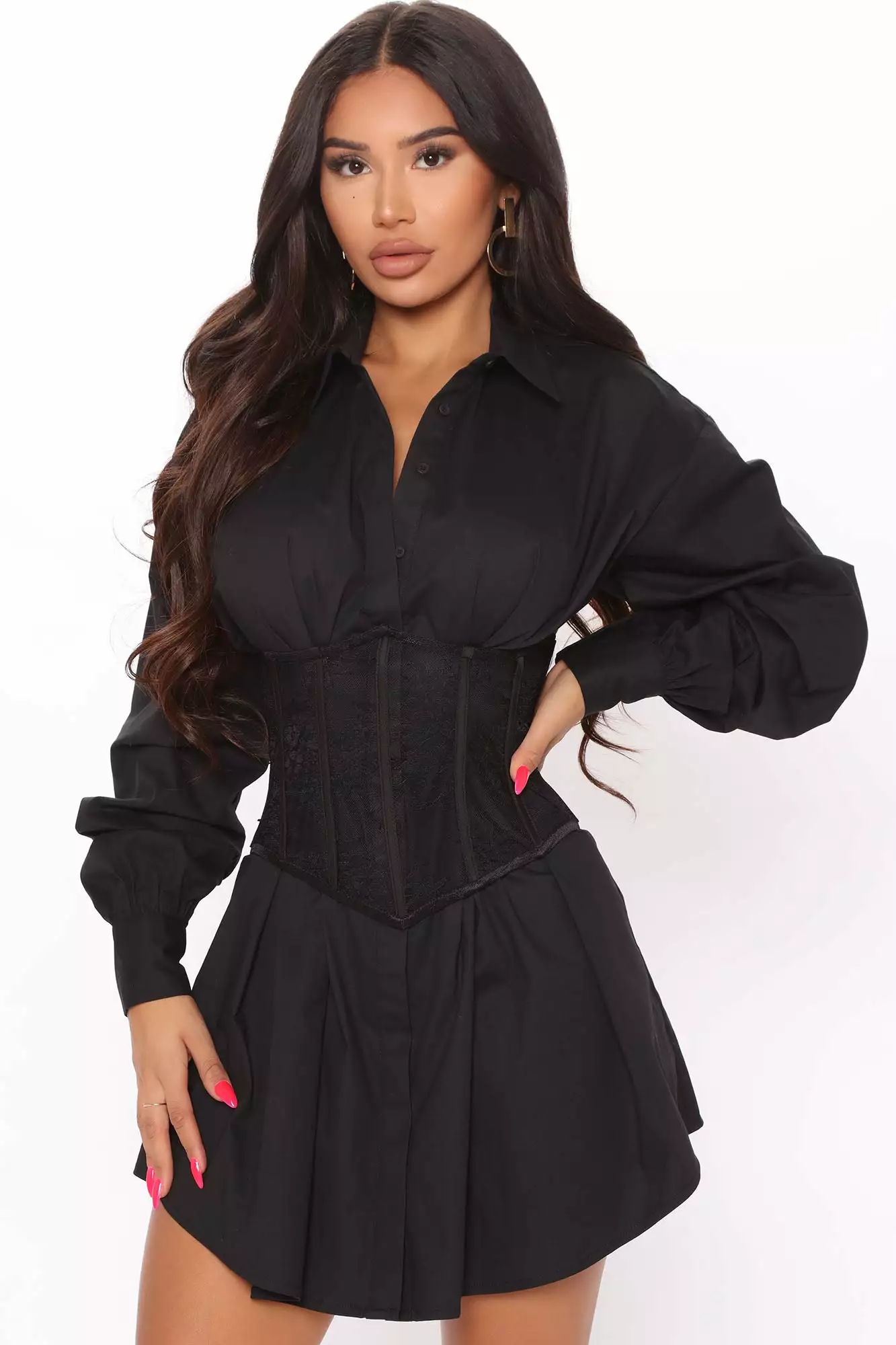 Fashion Nova Happy Hour Corset Shirt Dress - Black 4 Fashion Nova Happy Hour Corset Shirt Dress - Black - Image 2