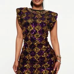 Fashion Nova Last Night's Vibe Sequin Mini Dress - Gold/Purple