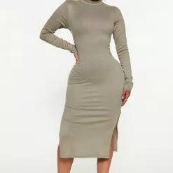 Fashion Nova Katie Midi Dress - Olive