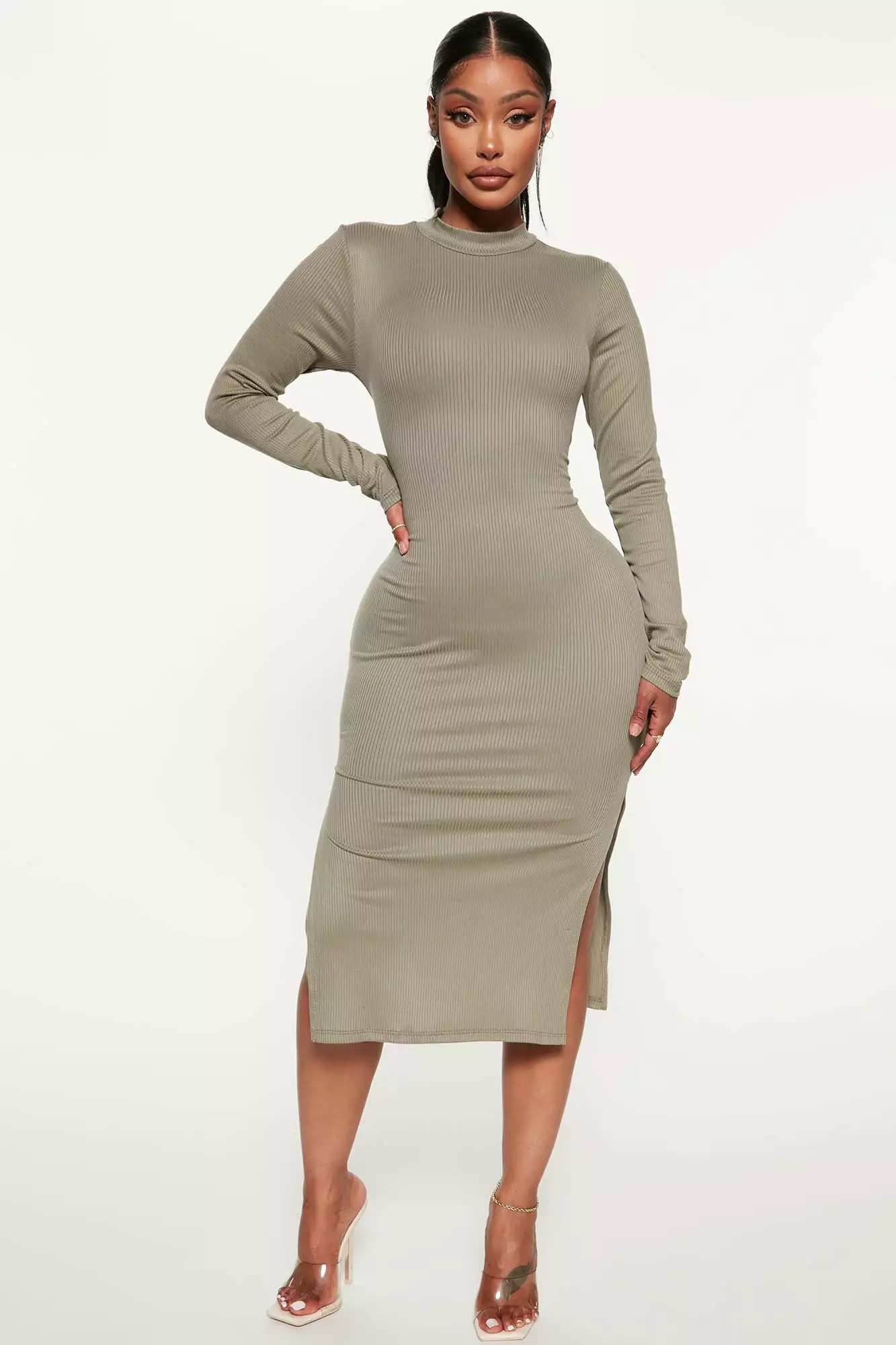 Fashion Nova Katie Midi Dress - Olive 3 Fashion Nova Katie Midi Dress - Olive