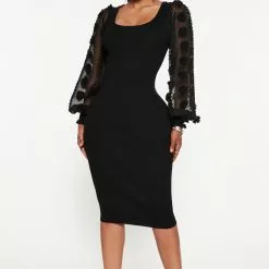 Fashion Nova Heart Flutter Sweater Midi Dress - Black