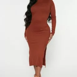 Fashion Nova Katie Midi Dress - Rust