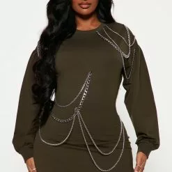 Fashion Nova Chained To You Mini Dress - Hunter