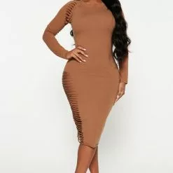 Fashion Nova Blair Midi Dress - Taupe