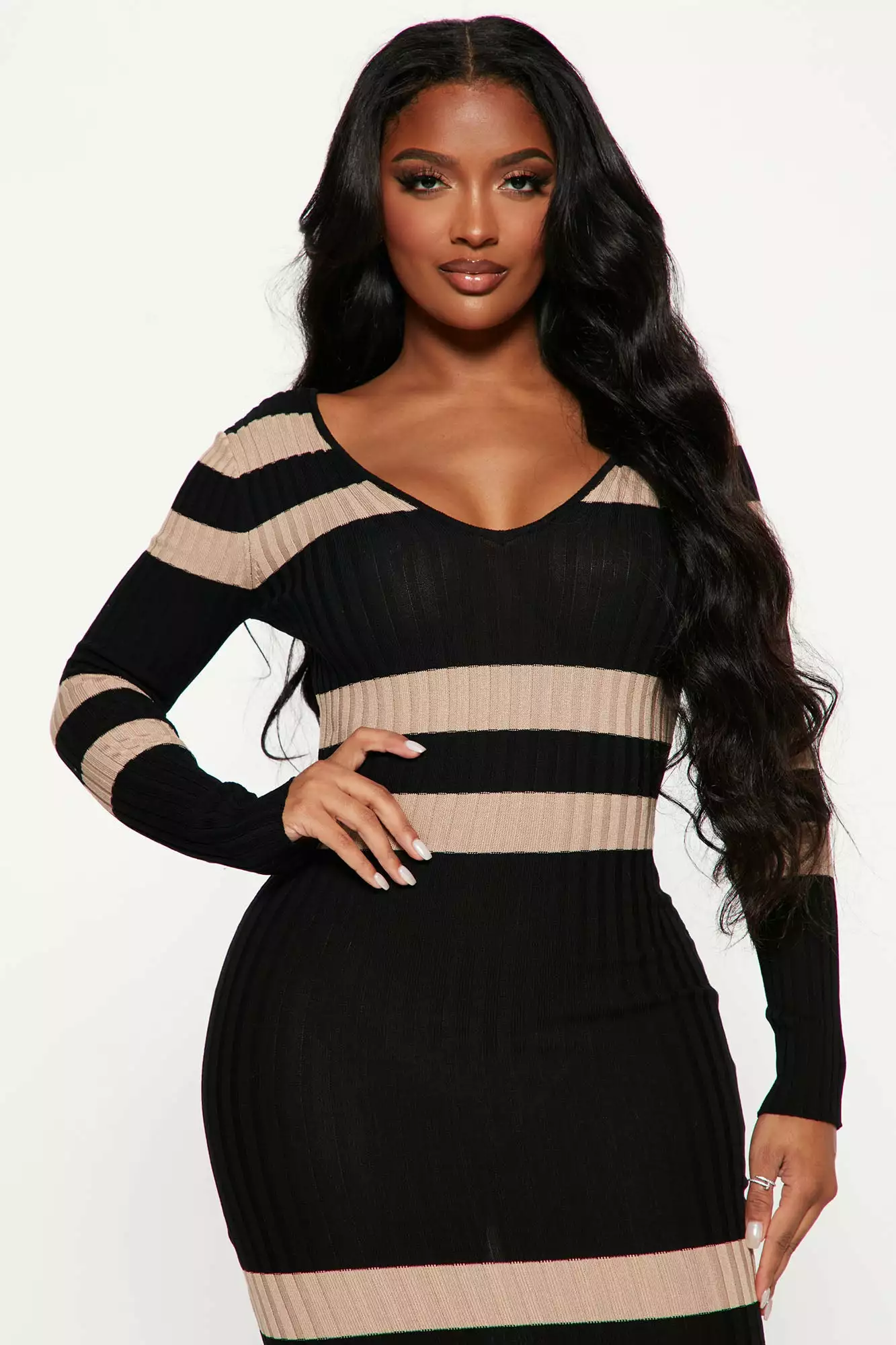 Fashion Nova Kallan Striped Knit Dress - Black/combo 4 Fashion Nova Kallan Striped Knit Dress - Black/combo - Image 2