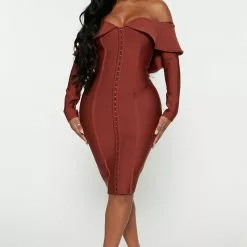 Fashion Nova Bandage Midi Dress - Rust