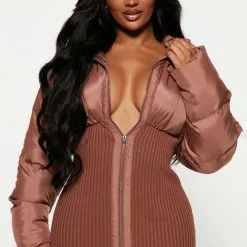 Fashion Nova Kim Puffer Midi Dress - Mocha -Fashion Nova Dresses Shop 08 19 22Studio4 RT DJ 15 22 04 44 LD7348BFN Mocha 4017 PB