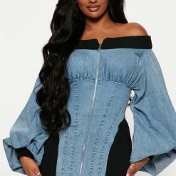 Fashion Nova Stassie Denim Mini Dress - Medium Wash