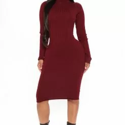 Fashion Nova Taryn Sweater Midi Dress - Burgundy