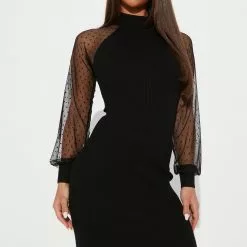 Fashion Nova Latte Queen Sweater Midi Dress - Black