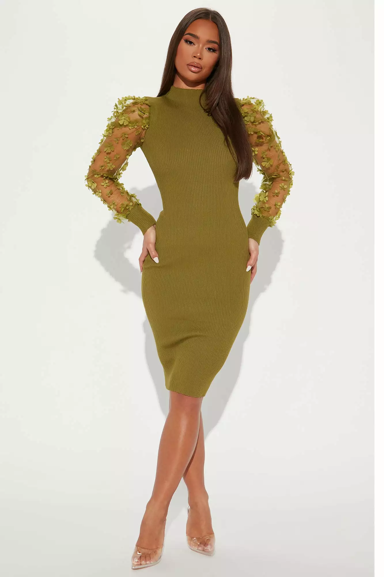 Fashion Nova Sheer Luck Sweater Midi Dress - Green 3 Fashion Nova Sheer Luck Sweater Midi Dress - Green