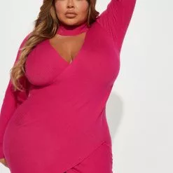 Fashion Nova Lower East Side Sweater Mini Dress - Fuchsia