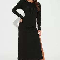 Fashion Nova Deena Ribbed Maxi Dress - Black