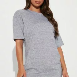 Fashion Nova Delilah T Shirt Dress - Heather Grey