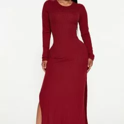 Fashion Nova Deena Ribbed Maxi Dress - Burgundy