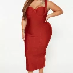 Fashion Nova Always Good Bandage Midi Dress - Rust -Fashion Nova Dresses Shop 08 23 22Studio4 DM DJ 09 34 37 8 VD7856 Rust 4765 PLUS JB
