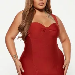 Fashion Nova Always Good Bandage Midi Dress - Rust -Fashion Nova Dresses Shop 08 23 22Studio4 DM DJ 09 34 42 8 VD7856 Rust 4768 PLUS JB