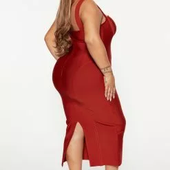 Fashion Nova Always Good Bandage Midi Dress - Rust -Fashion Nova Dresses Shop 08 23 22Studio4 DM DJ 09 34 58 8 VD7856 Rust 4771 PLUS JB