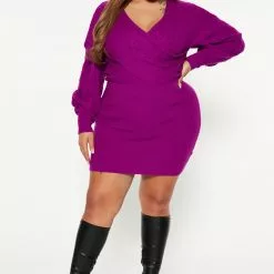 Fashion Nova Coffee Run Sweater Mini Dress - Magenta -Fashion Nova Dresses Shop 08 23 22Studio4 DM DJ 10 29 14 23 91060NK Magenta 4925 PLUS JB