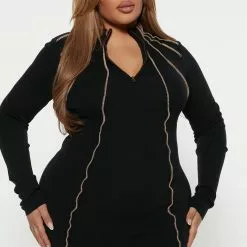 Fashion Nova Emani Sweater Mini Dress - Black/combo -Fashion Nova Dresses Shop 08 23 22Studio4 DM DJ 13 59 05 51 LD5659BFN BlackCombo 5275 PLUS JB
