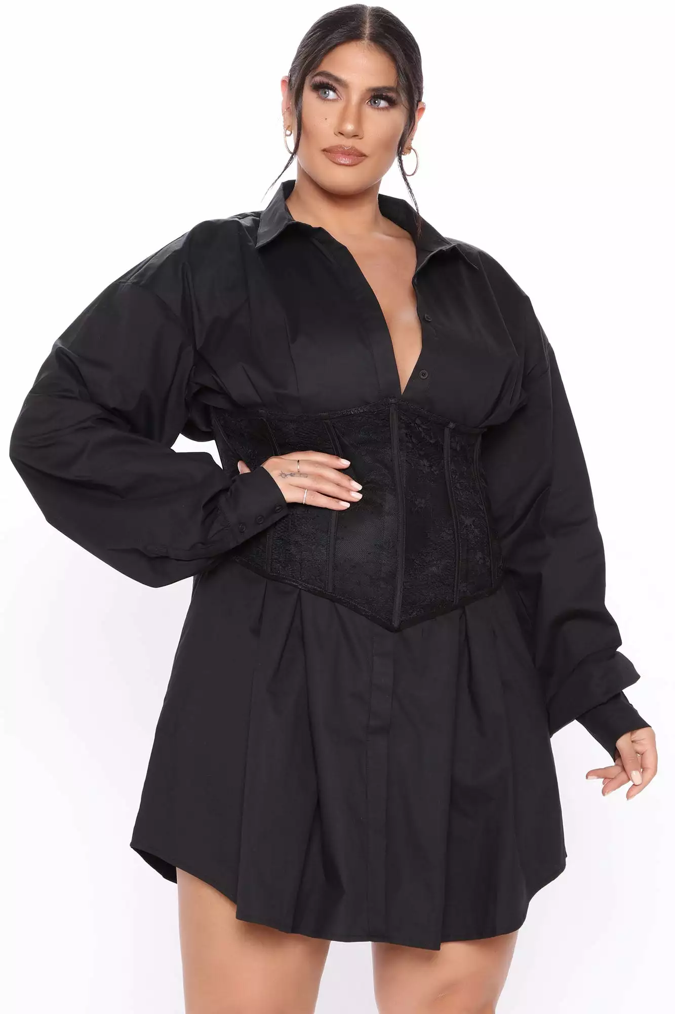 Fashion Nova Happy Hour Corset Shirt Dress - Black 7 Fashion Nova Happy Hour Corset Shirt Dress - Black - Image 5