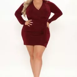 Fashion Nova Bryn Slinky Mini Dress - Burgundy -Fashion Nova Dresses Shop 08 24 21Studio1 MS KP 09 21 29 1 JD10783 Burgundy 4813 PLUS DC