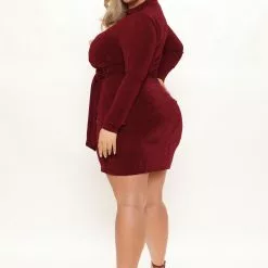 Fashion Nova Bryn Slinky Mini Dress - Burgundy -Fashion Nova Dresses Shop 08 24 21Studio1 MS KP 09 22 10 1 JD10783 Burgundy 4818 PLUS DC