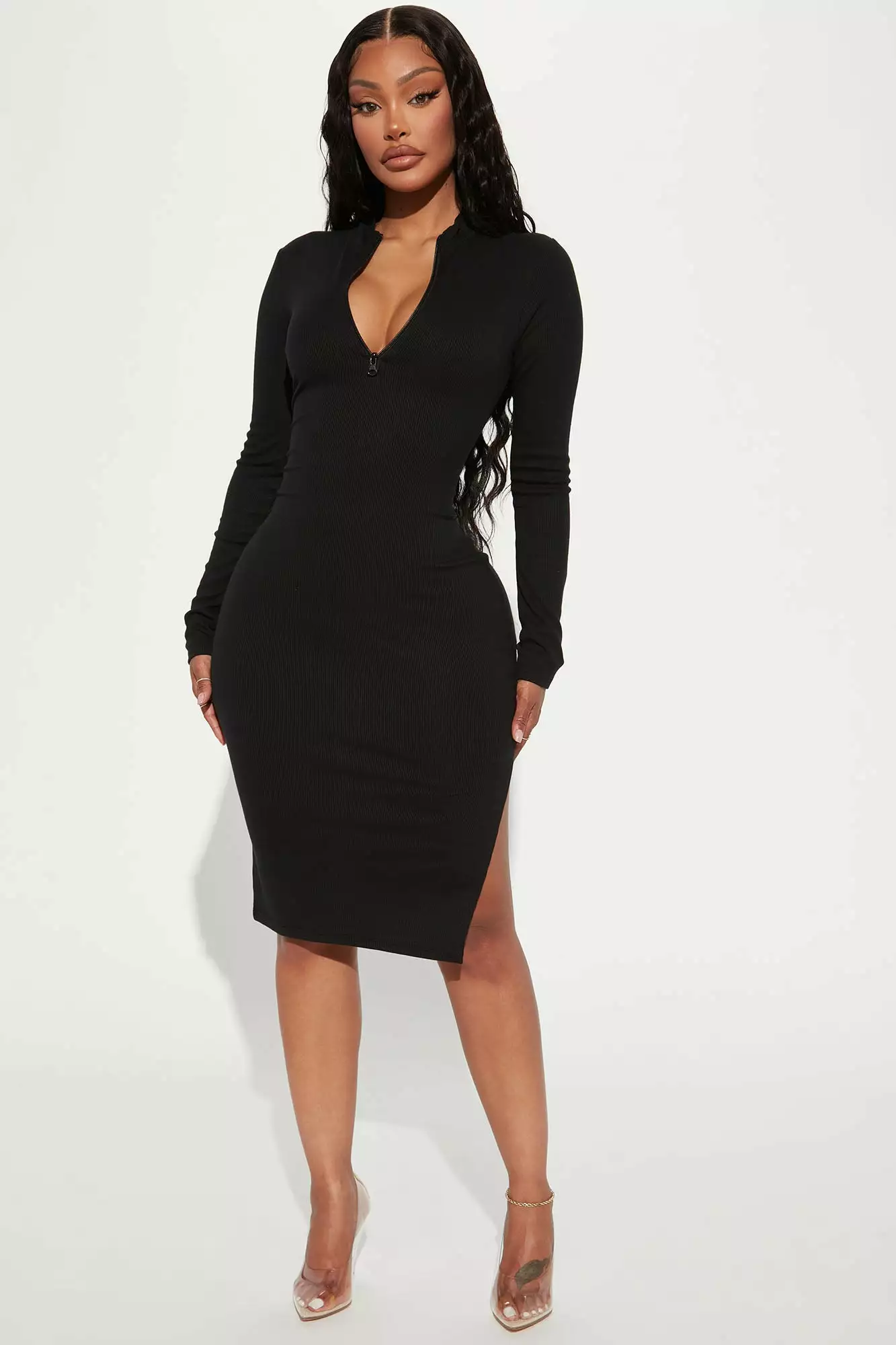 Fashion Nova Heather Ribbed Midi Dress - Black 4 Fashion Nova Heather Ribbed Midi Dress - Black - Image 2