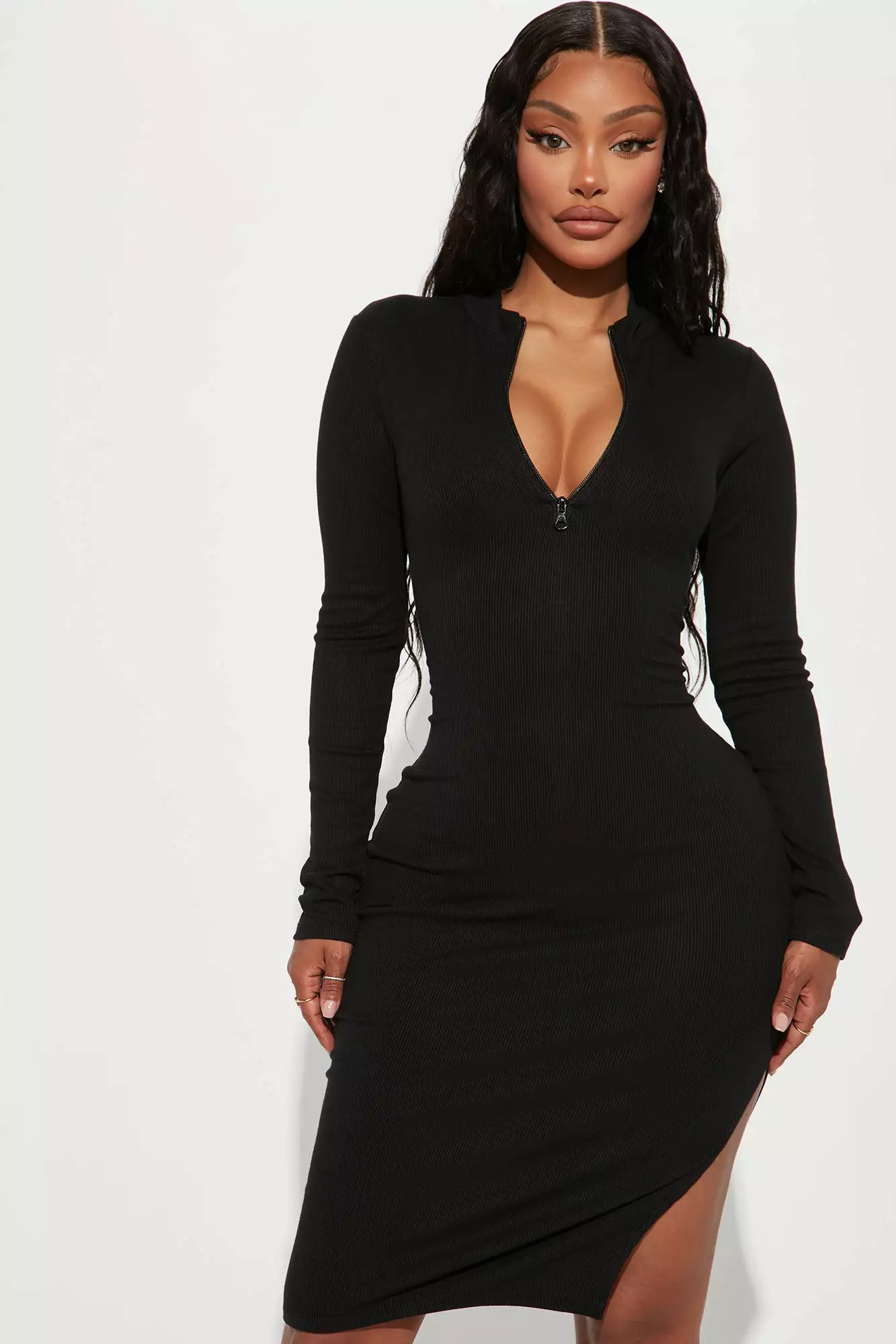 Fashion Nova Heather Ribbed Midi Dress - Black 3 Fashion Nova Heather Ribbed Midi Dress - Black