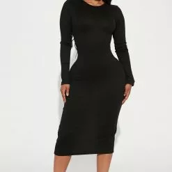 Fashion Nova Monika Ribbed Midi Dress - Black