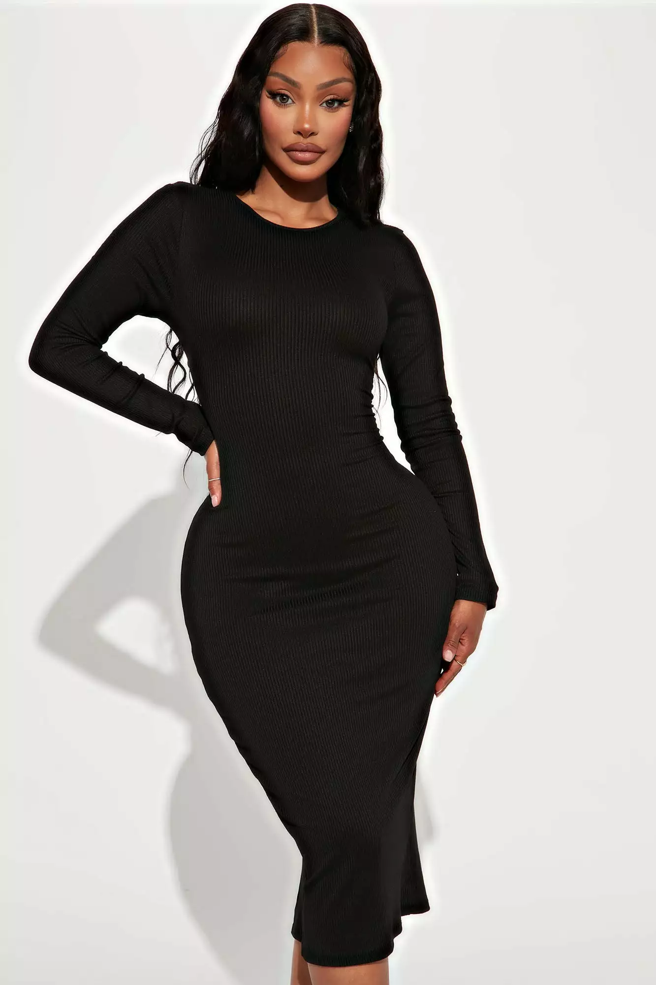 Fashion Nova Monika Ribbed Midi Dress - Black 4 Fashion Nova Monika Ribbed Midi Dress - Black - Image 2