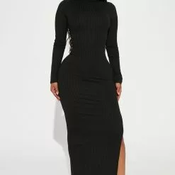 Fashion Nova Monique Ribbed Maxi Dress - Black